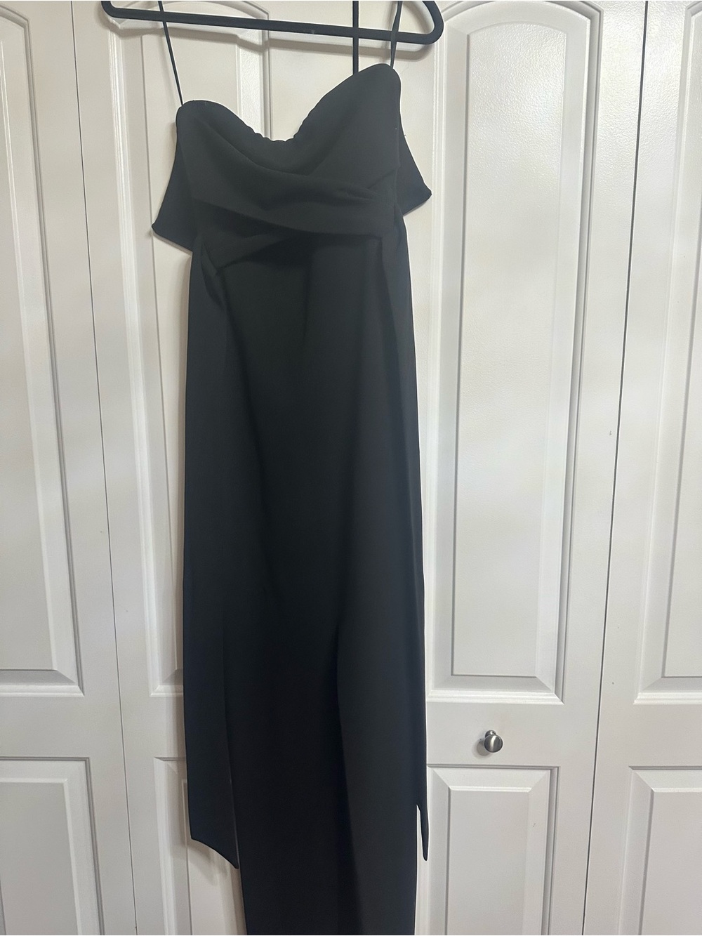 Lulu's Black Strapless Evening Gown with Folded Bodice